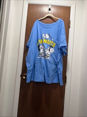 Peanuts Graphic Tee in Bright Blue with Yellow Logo